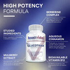 Research Verified Glucotrax - Berberina, Cromo Picolinato, Canela, Gymnema - 180 Cápsulas
