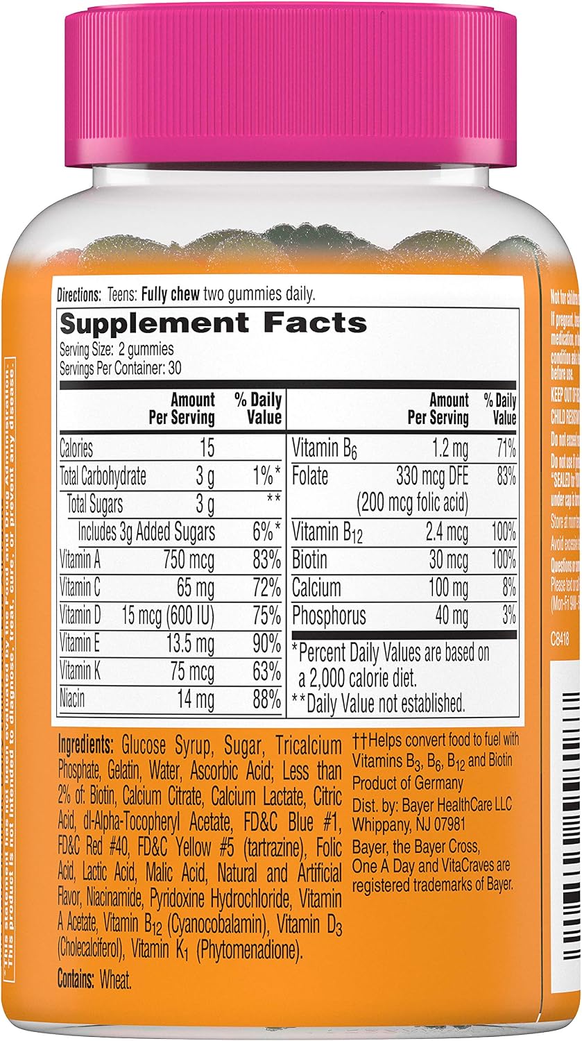 One A Day VitaCraves Teen For Her Gominolas Multivitamínicas, 60 unidades (Pack de 4)
