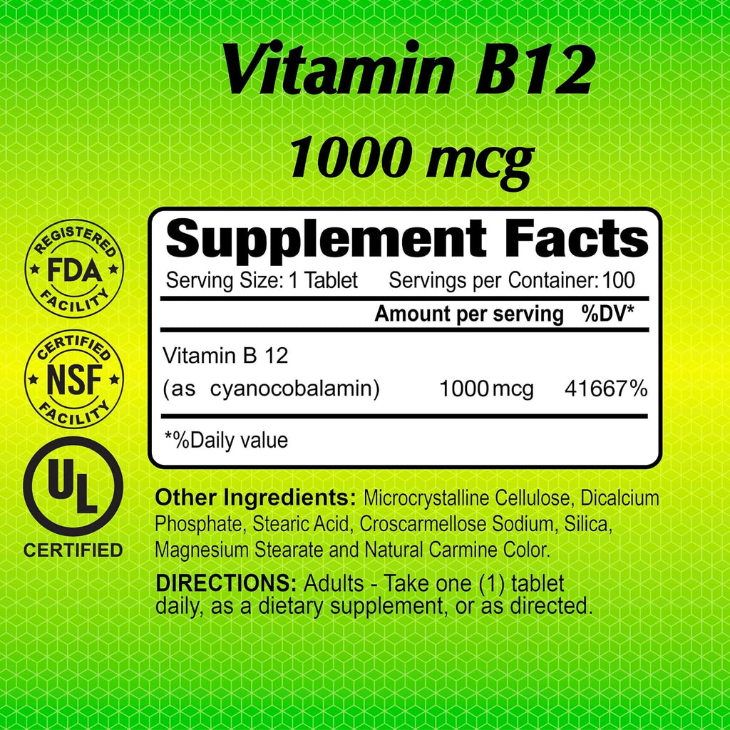 ALFA VITAMINS Vitamina B12 1000 mcg - 100 Comprimidos