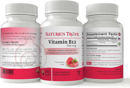 Vitamin B12 500 mcg by Nature's Trove - 240 – Funcionamiento normal del sistema nervioso: Es esencial para la – Image 3