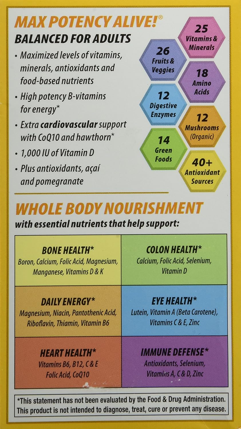 Nature's Way Alive! Max6 Multivitamínico Diario de Máxima Potencia, 90 Cápsulas Veganas