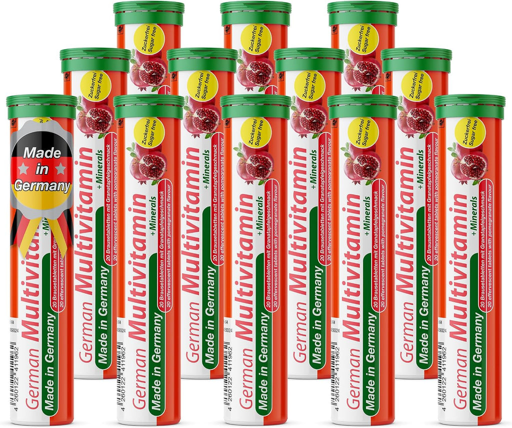 T&D Multivitamínico + Minerales Alemán - 40 Comprimidos Efervescentes Veganos - Sabor Granada