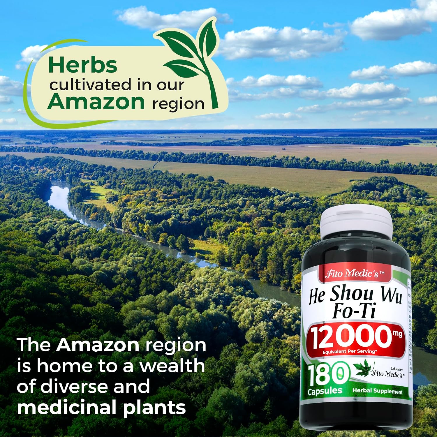 FITO MEDIC'S Lab He Shou Wu (Fo Ti) Cápsulas, 180 unidades