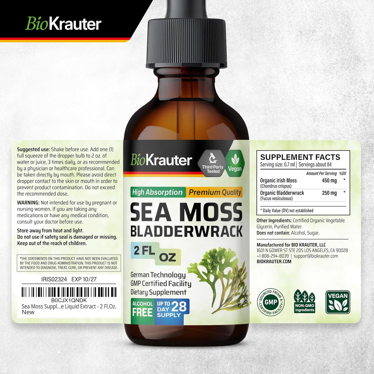 BIO KRAUTER® 2-in-1 Sea Moss y Bladderwrack Gotas – Suplemento Vegano de Algas Marinas, 59 ml – Image 9