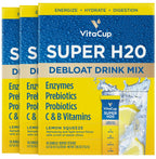 VitaCup Super H2O Mezcla en Polvo para Alivio de la Hinchazón y Salud Digestiva, con Probióticos, Prebióticos, Vitaminas C y B, Sabor a Bayas, 32 Sobres