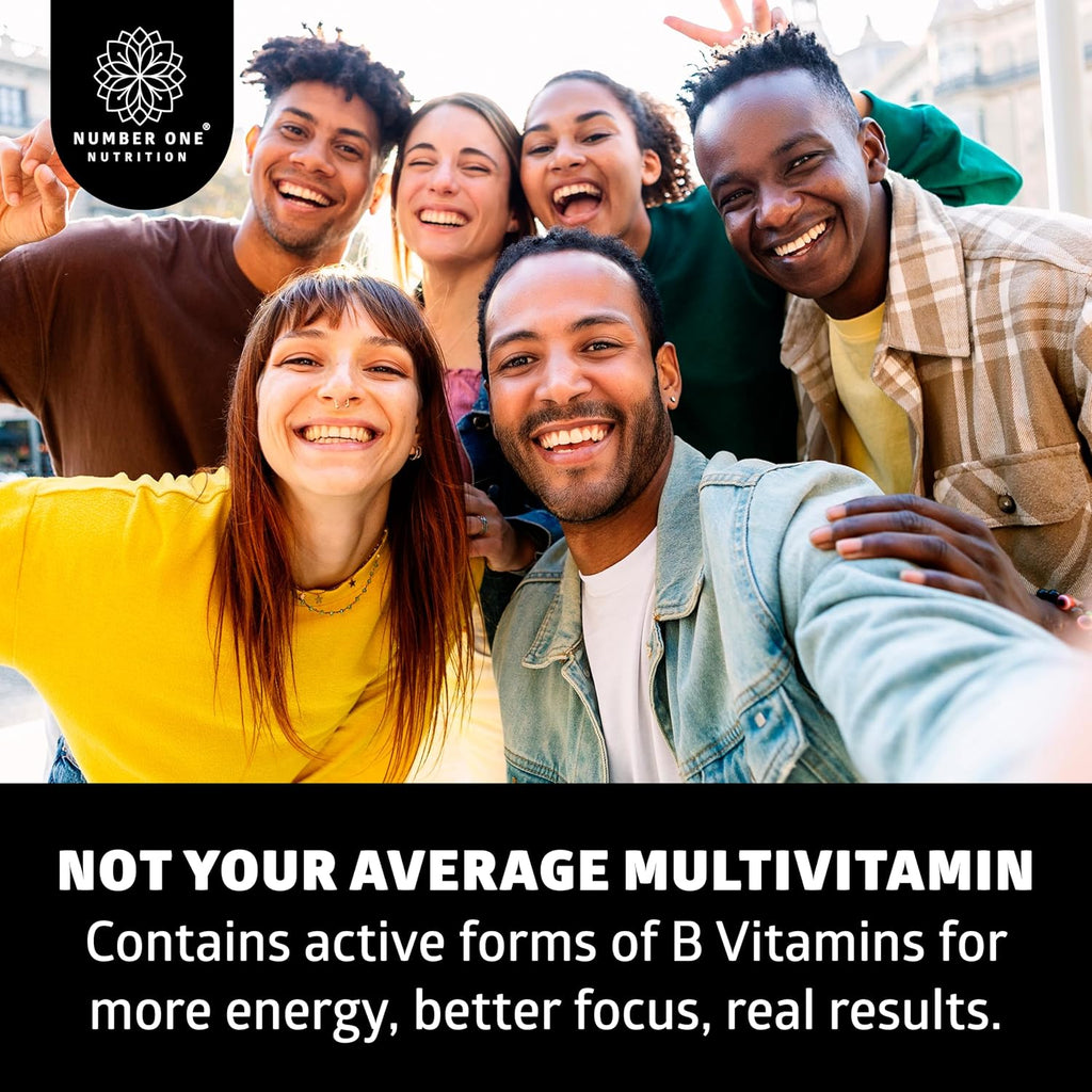 Number One Nutrition Multivitamínico Metilado para Mujeres y Hombres, Complejo B Activo con Metilfolato y Metilcobalamina, Sin Hierro, No Transgénico, Sin Gluten, 120 Cápsulas