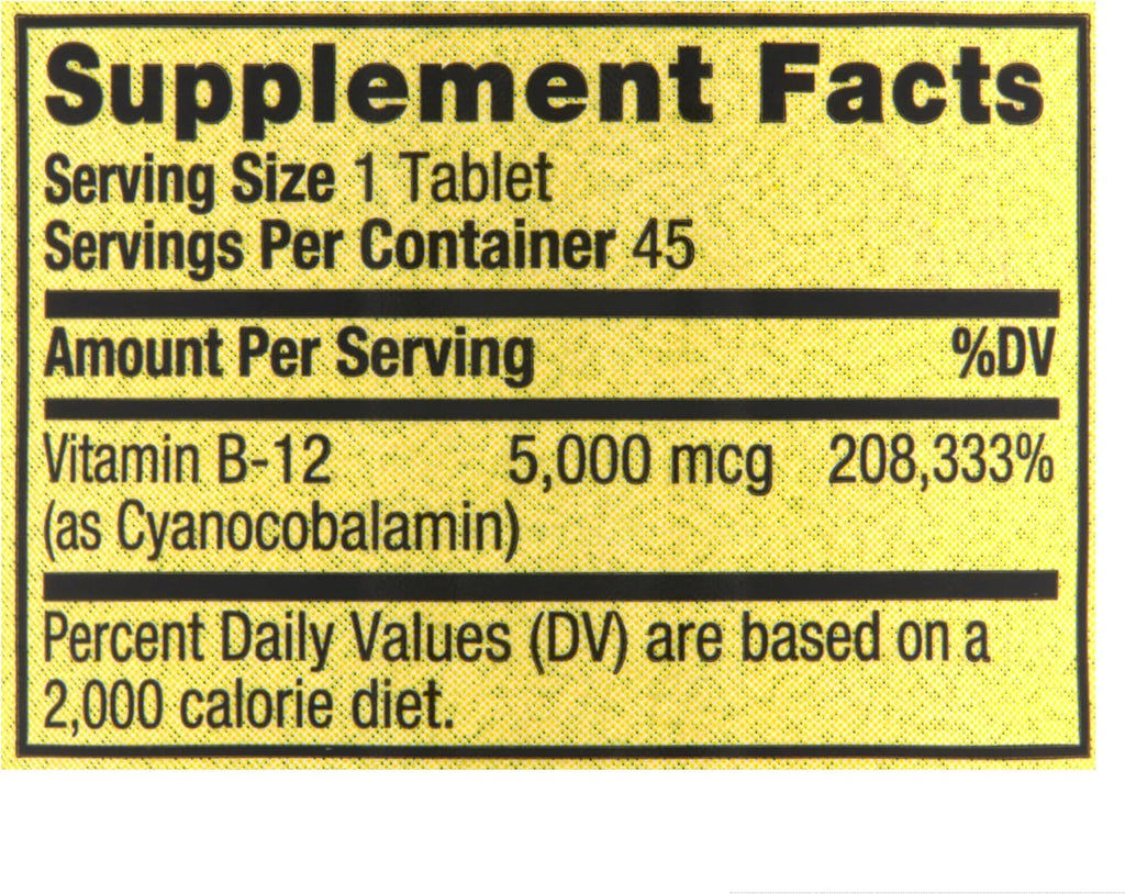 Spring Valley Vitamina B12 5000mcg - Comprimidos Sublinguales de Disolución Rápida - Metilcobalamina - 45 Comprimidos Sabor Bayas
