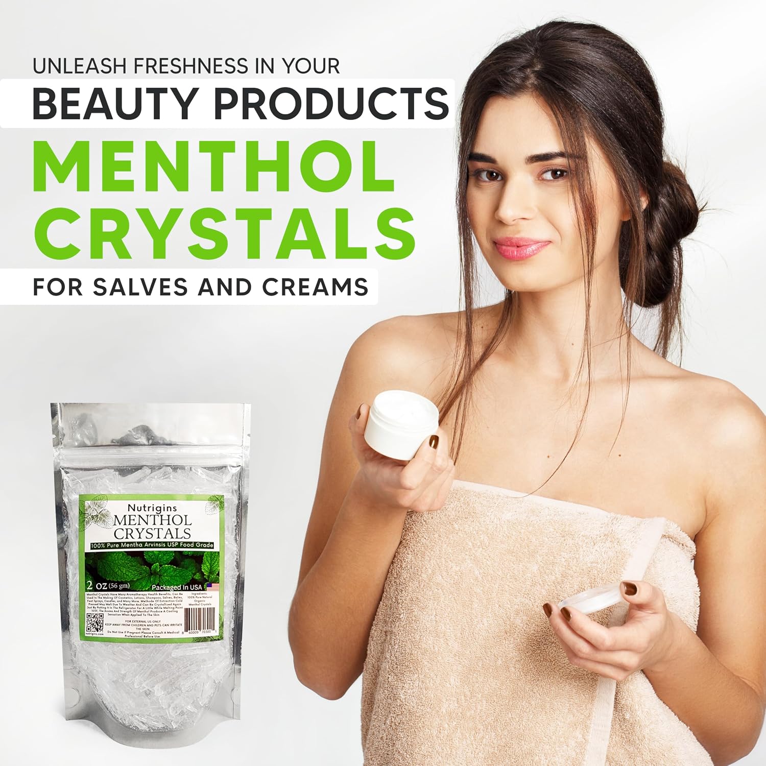 Cristales de Mentol Puro Orgánico 100% Natural - 56g (2 oz) - Nutrigins