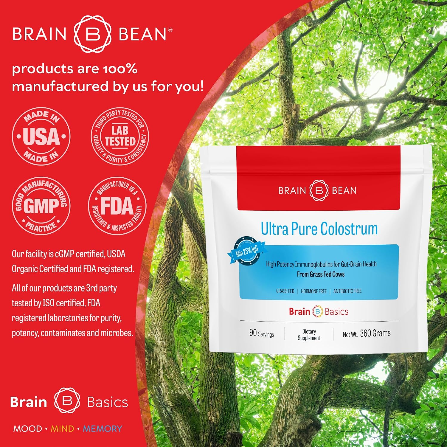 Brain Basics Colostro Ultra Puro, 4000mg por Dosis, 360g (90 Servicios)