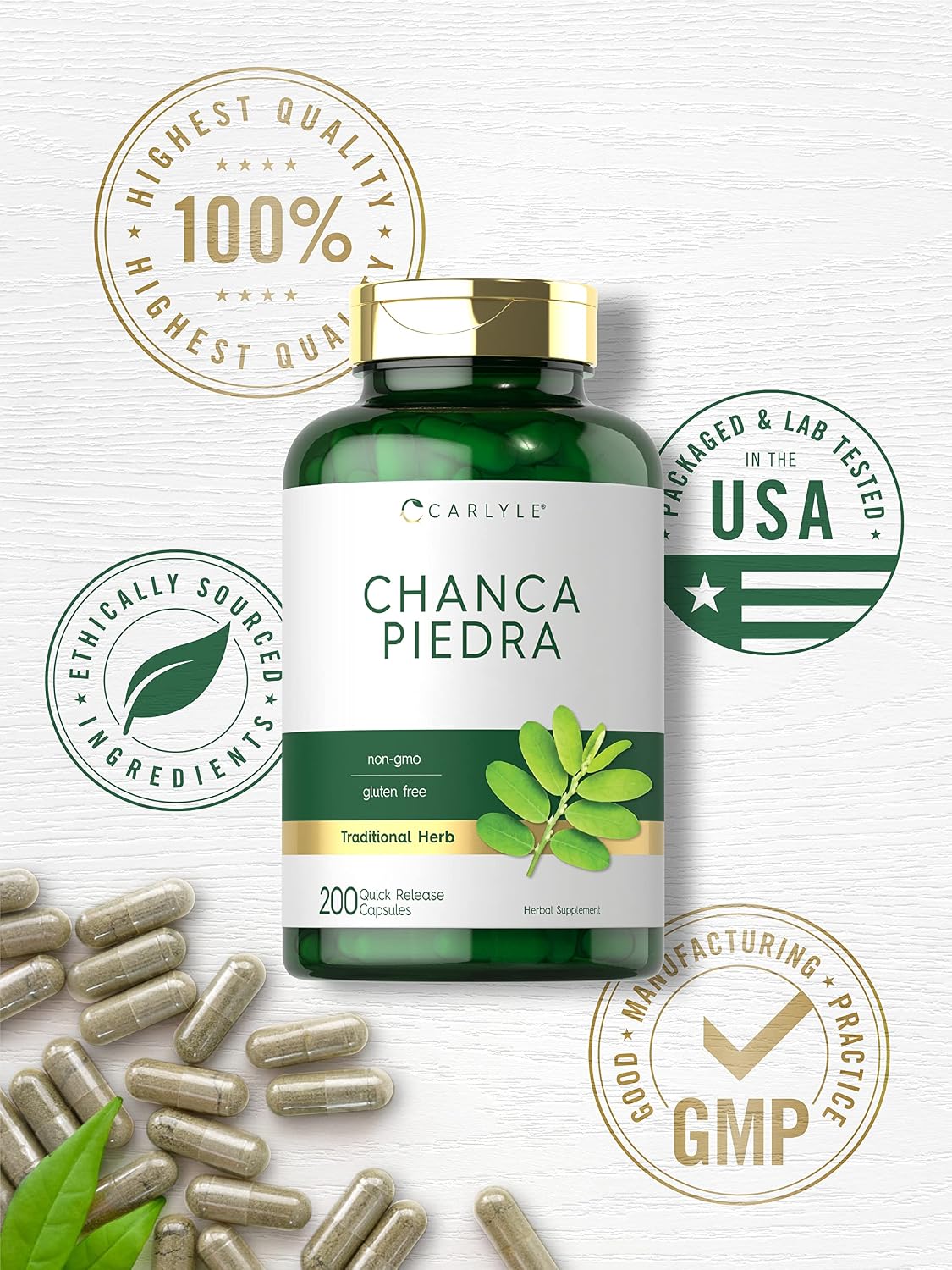 Carlyle Chanca Piedra Cápsulas | 500 mg | 200 Unidades | Hierba Tradicional | Sin Gluten y No-GMO