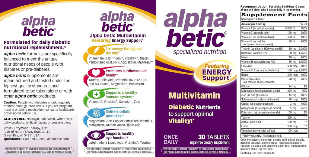 Alpha Betic Multivitamínico Plus Energía Extendida - 30 comprimidos
