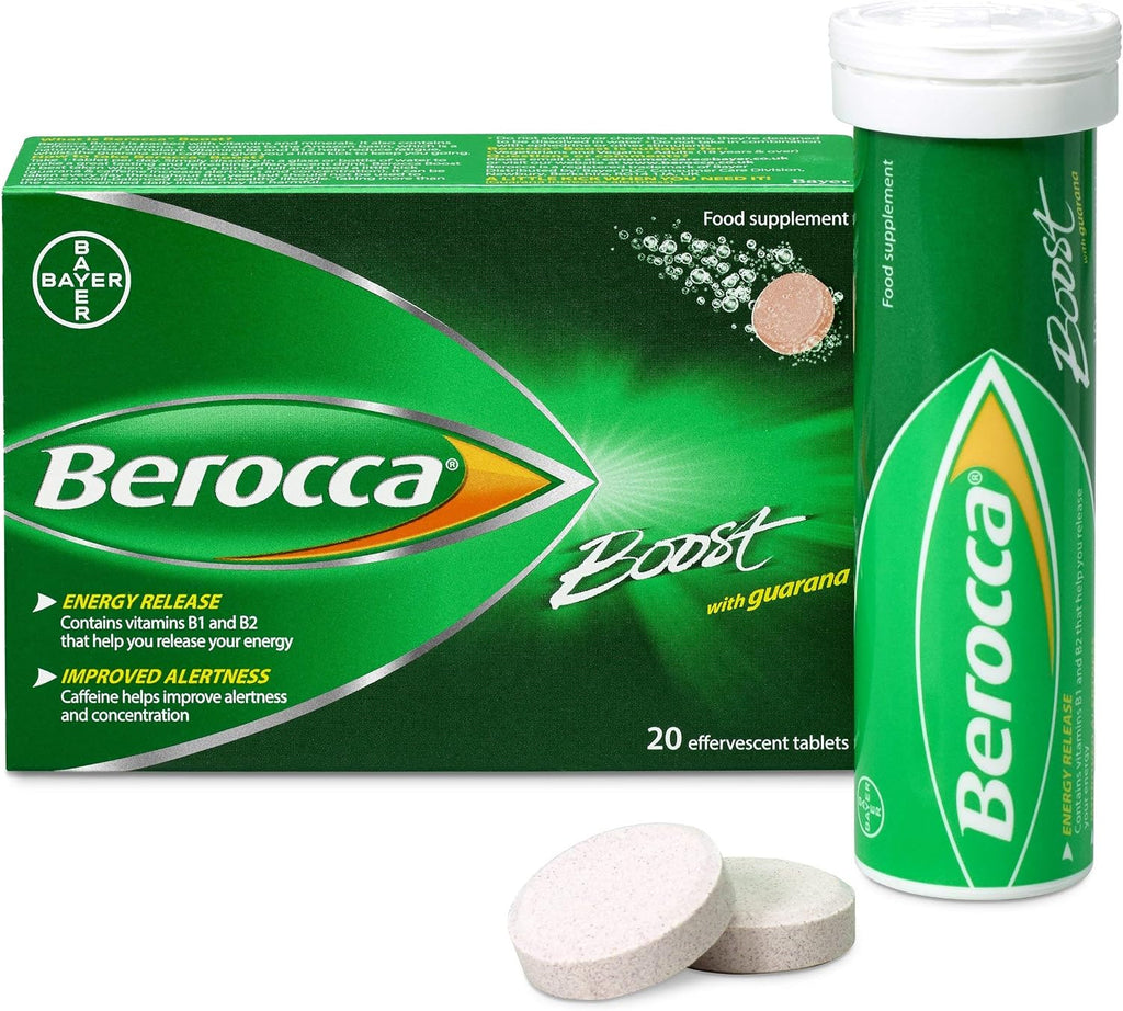 Berocca Boost Multivitamínico con Cafeína y Guaraná - Pack de 20 Comprimidos