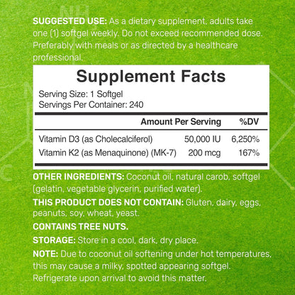 DEAL SUPPLEMENT Vitamina D3 50.000 UI + K2 – El mantenimiento de los niveles normales de calcio en sangre – Image 2