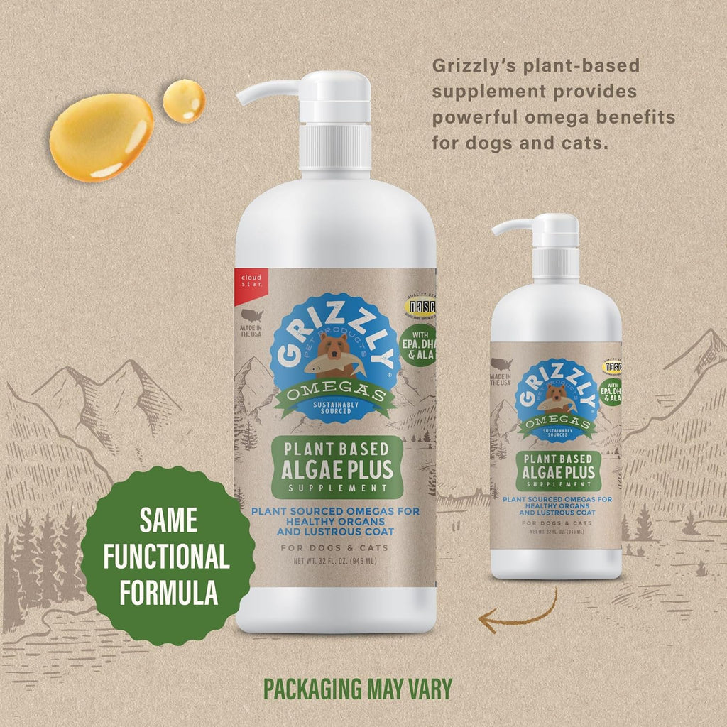 Grizzly Pet Products Algal Plus Omega 3-6-9 Suplemento para Perros y Gatos, 946 ml