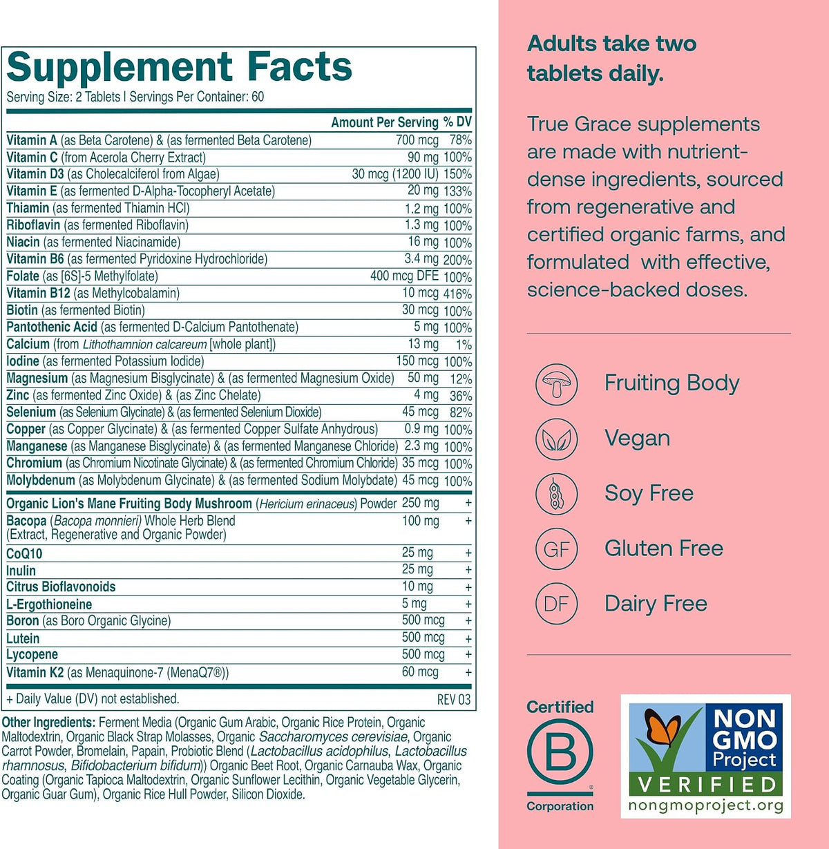 True Grace Multivitamínico Diario para Mujeres 50+ - 120 Comprimidos - Apoyo Inmunológico, Energía, Longevidad y Memoria - – Image 2