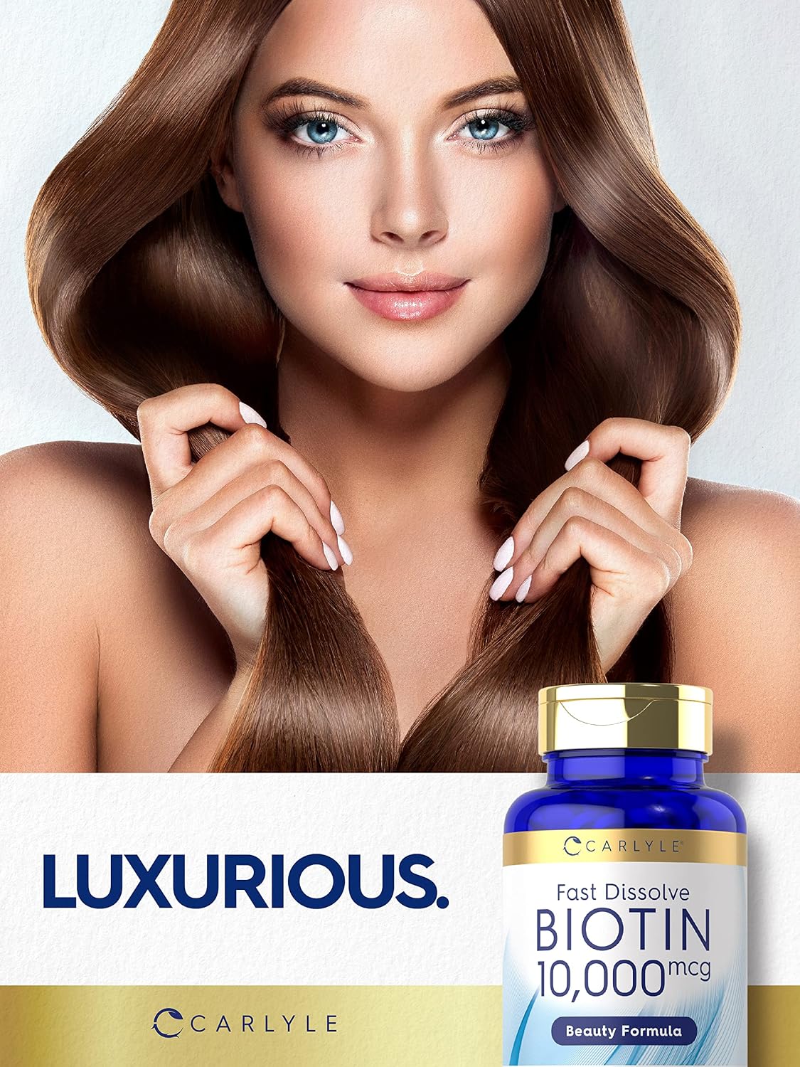 Carlyle Biotina 10.000mcg | 500 Comprimidos de Disolución Rápida | Para Cabello, Piel y Uñas | Máxima Potencia | Vegano, Sin OGM, Sin Gluten