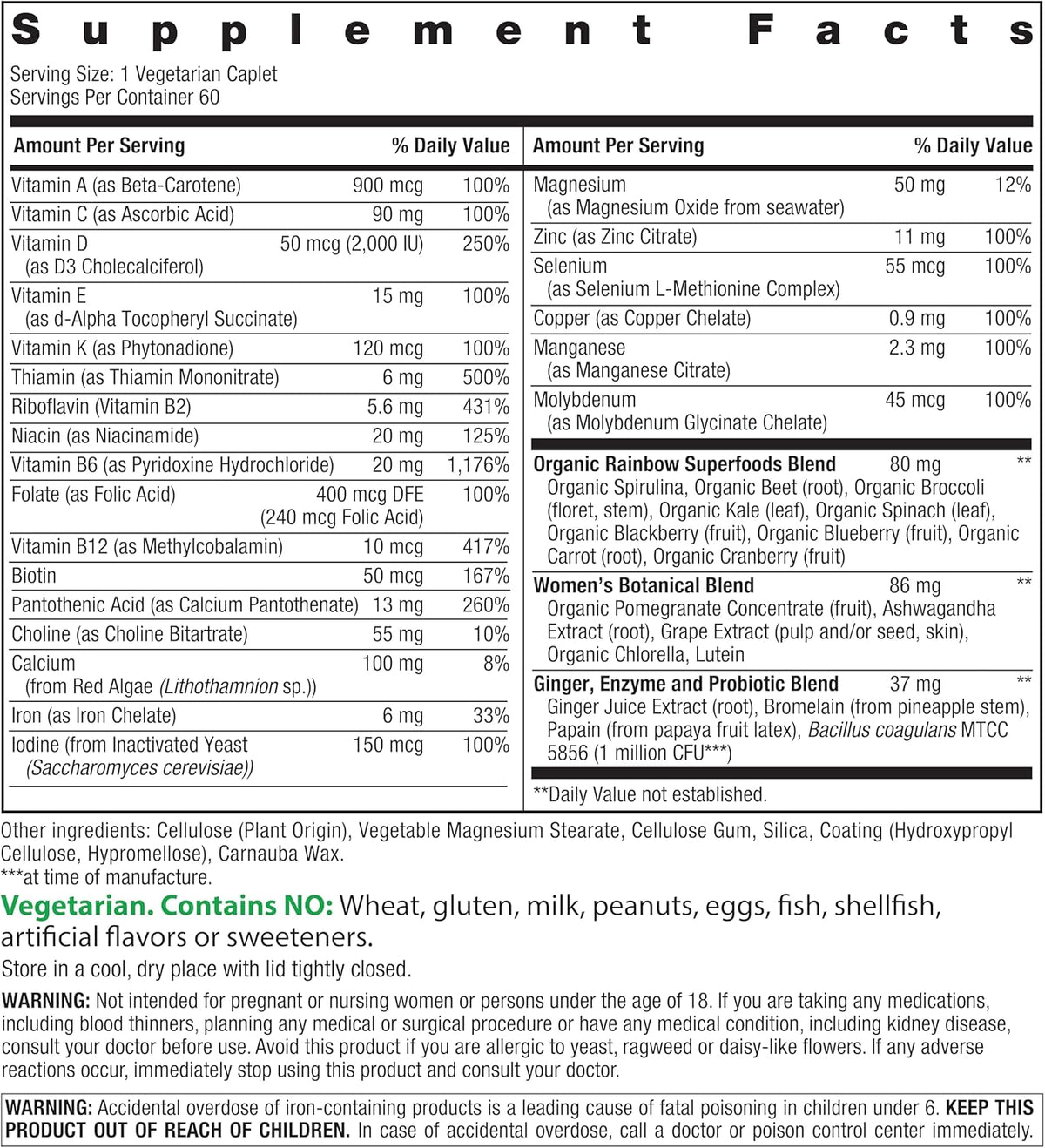 Rainbow Light Multivitamínico One+ para Mujeres, 60 Comprimidos – Image 2