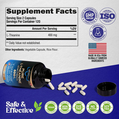 L-Teanina 400 mg | Suplemento de Relajación y Sueño | 240 Cápsulas Veganas – Image 7