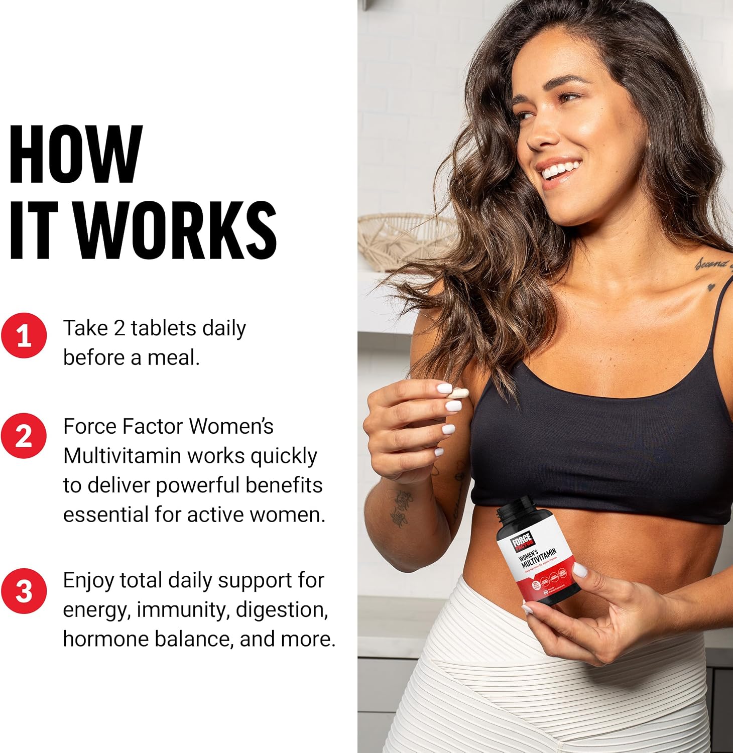 Force Factor Multivitamínico para Mujeres, Apoyo al Equilibrio Hormonal, Energía, Inmunidad y Salud Digestiva, con 20 Vitaminas y Minerales, Ashwagandha, Sauzgatillo y Más, 60 Comprimidos