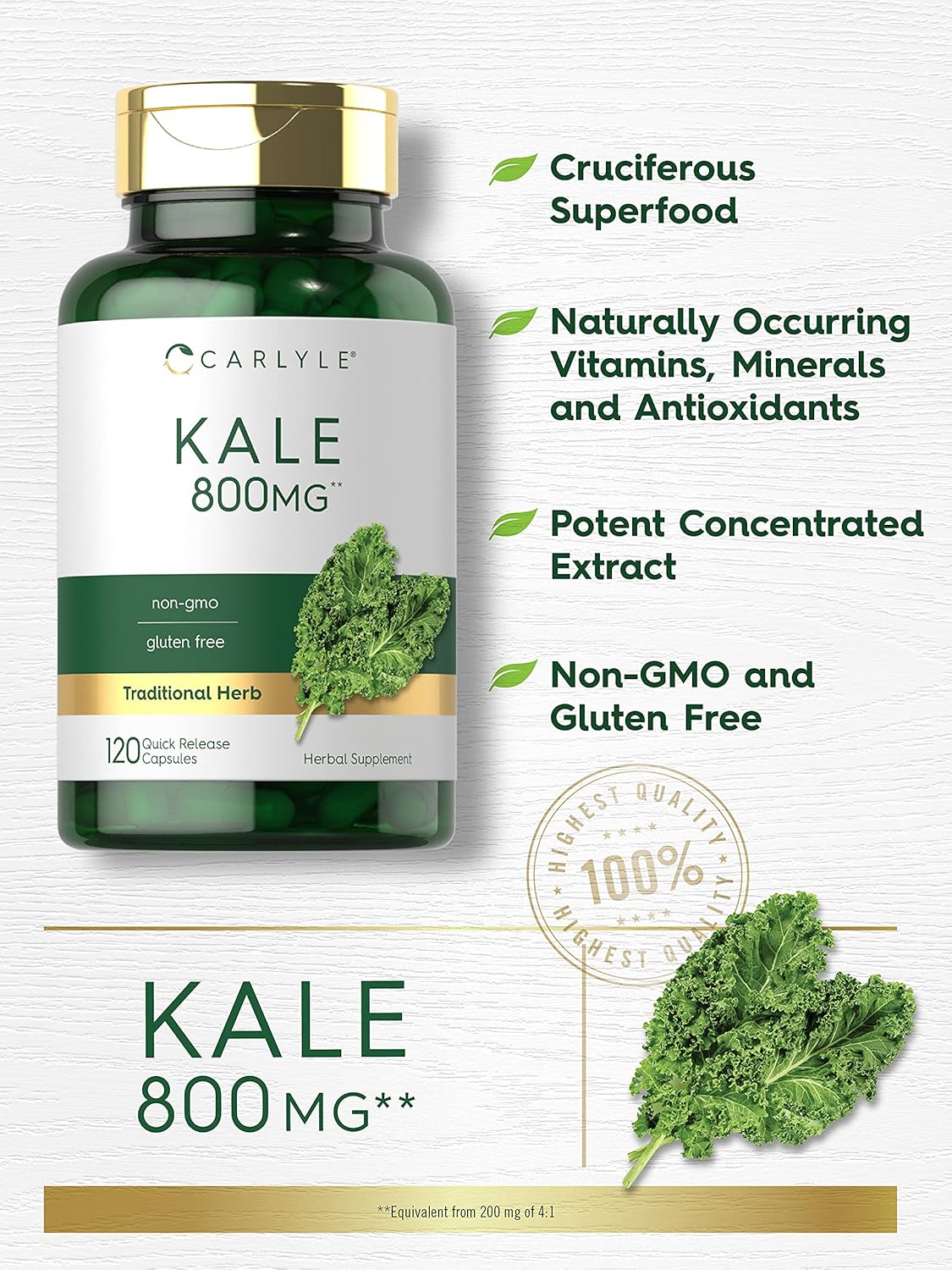 Carlyle Suplemento de Kale | 120 Cápsulas | Extracto de Hoja | Sin Gluten y No-GMO