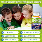 Ez-Focus Junior Gomitas de DHA para niños y adolescentes: memoria, concentración y enfoque, 60 gomitas masticables