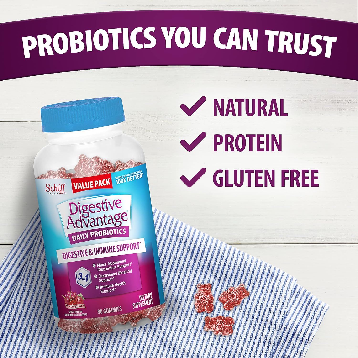 Digestive Advantage Gominolas Probióticas para Salud Digestiva, 90 unidades