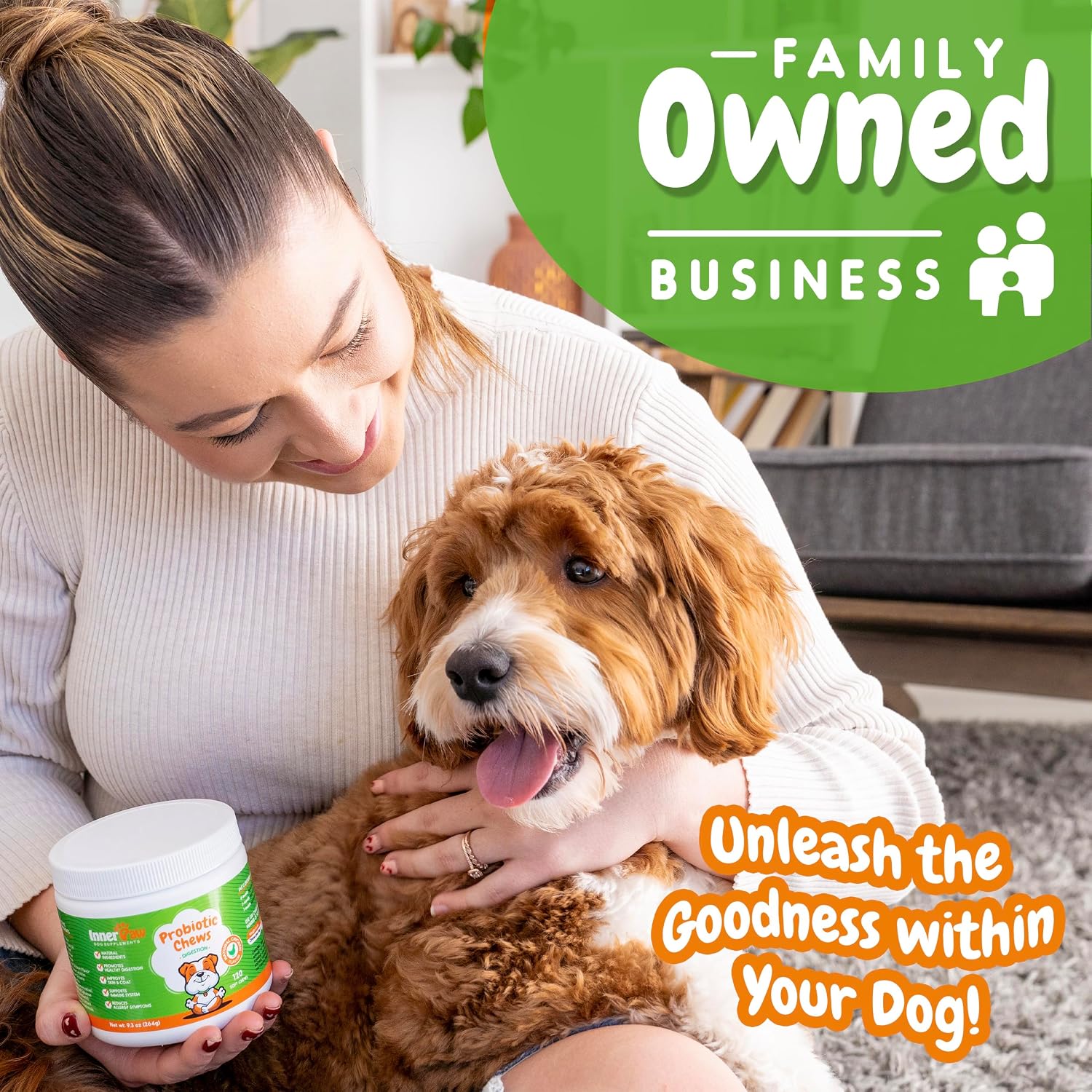 INNER PAW Probióticos para Perros con Enzimas Digestivas y Prebióticos – 120 Masticables Sabor Pollo
