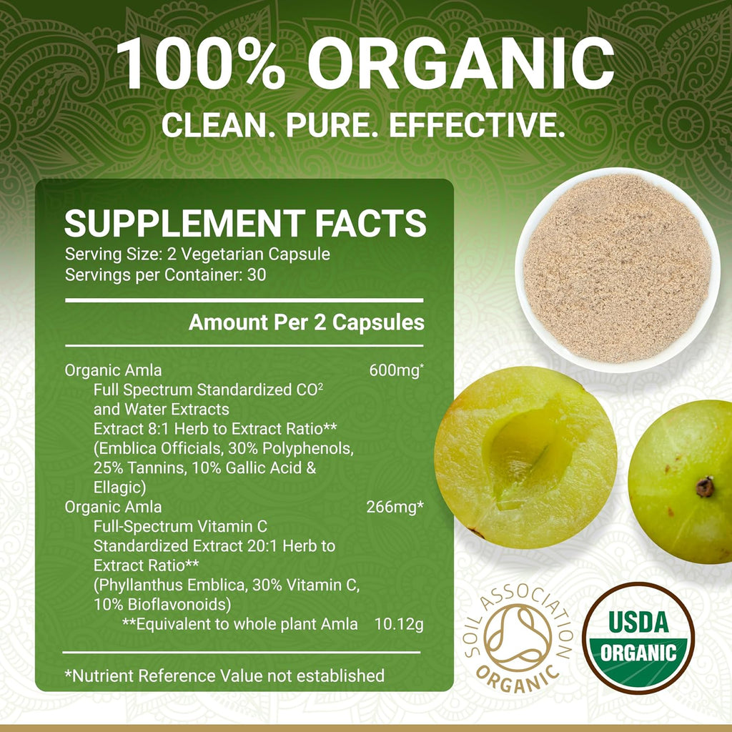 True Veda Organic Amla Capsules - Natural Vitamin C from Indian Gooseberry