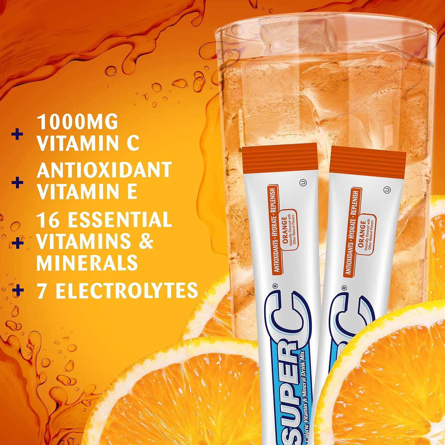 Super C Vitamina y Mineral Bebida en Polvo, Naranja, 6 Sobres por Caja, Paquete de 12 (72 Sobres en Total)