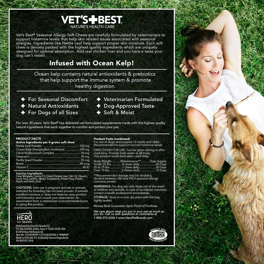 Vet's Best Suplemento para Alergias Estacionales en Perros - Golosinas Blandas, 30 Días