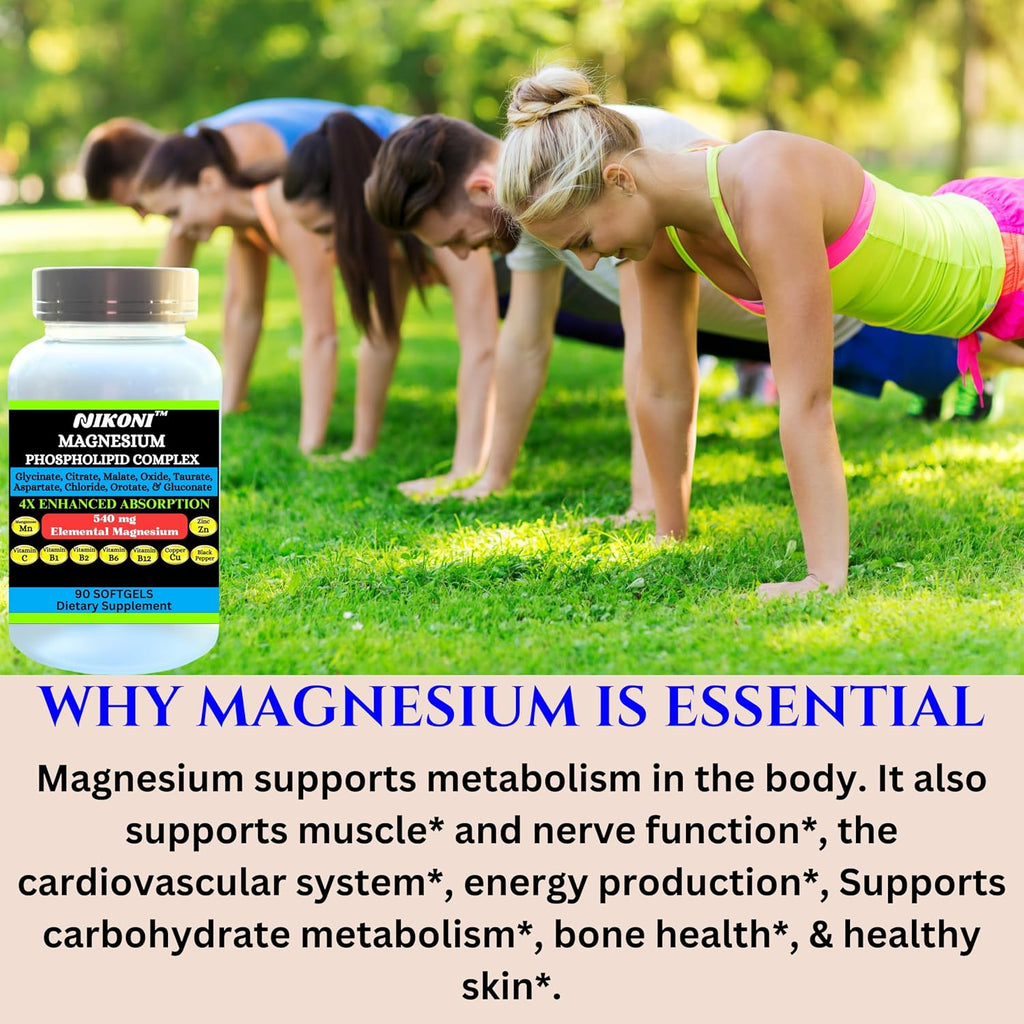 Nikoni Phospholipid Magnesium Complex 2500mg (9 Sales de Magnesio, 5 Vitaminas y 3 Minerales) (180 Cápsulas Blandas)