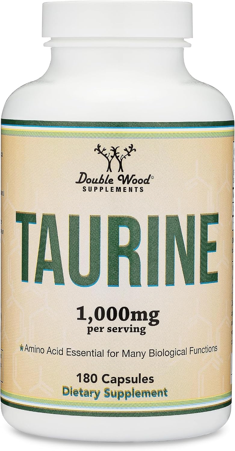 Taurina 1000mg por Ración, 180 Cápsulas - L-Taurina Vegana, Sin Gluten | Double Wood