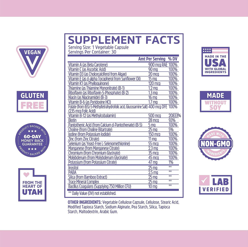 Zhou Daily Boost - Multivitamínico Probiótico para Mujeres y Hombres, 30 Cápsulas Vegetales