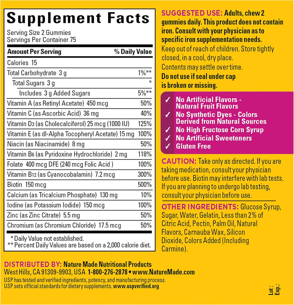 Nature Made Multivitamínico para Mujeres en Gominolas, 150 Gominolas (75 Días)