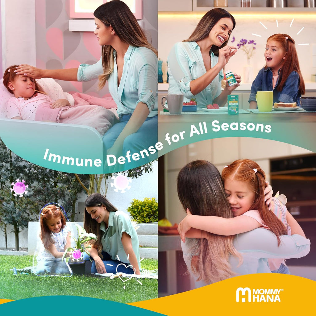 MOMMY HANA Suplemento Inmunitario Infantil con Vitamina D, Colostro y Prebiótico - 60 Comprimidos Masticables Sabor Chocolate
