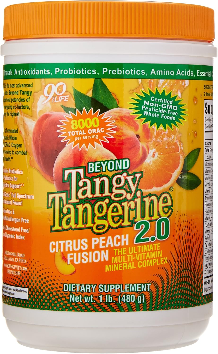Youngevity Beyond Tangy Tangerine 2.0 Complejo Multivitamínico y Mineral - Sabor Citrus Peach Fusion (3 Botes)