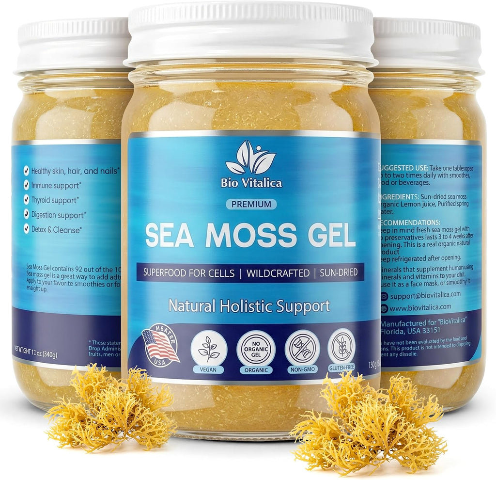 BioVitalica Gel de Musgo de Mar Irlandés Orgánico 340g - Seamoss Silvestre con Iodo, Bladderwrack y Bardana