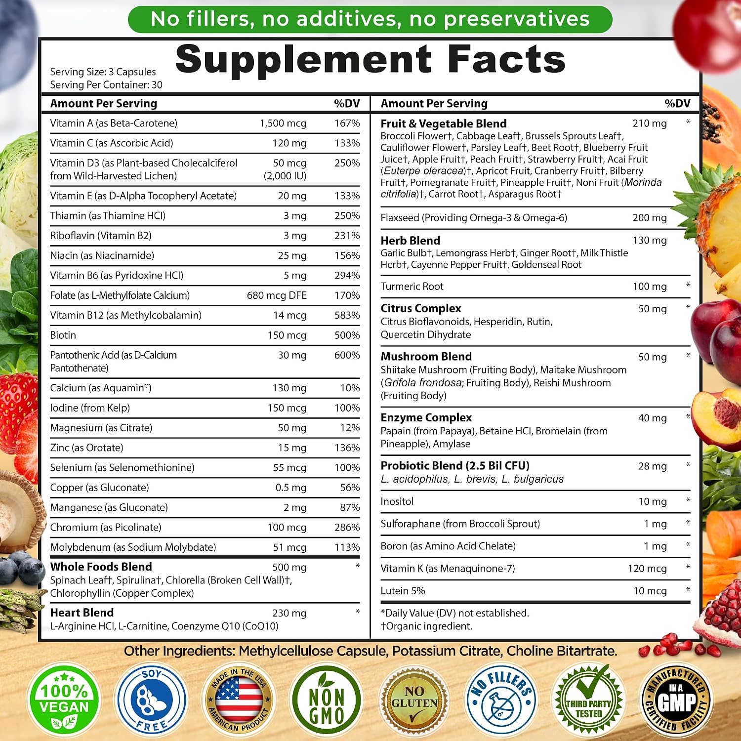 Multivitamínico Vegano Diario Sin Hierro | Metilado para Mujeres y Hombres | 90 Cápsulas
