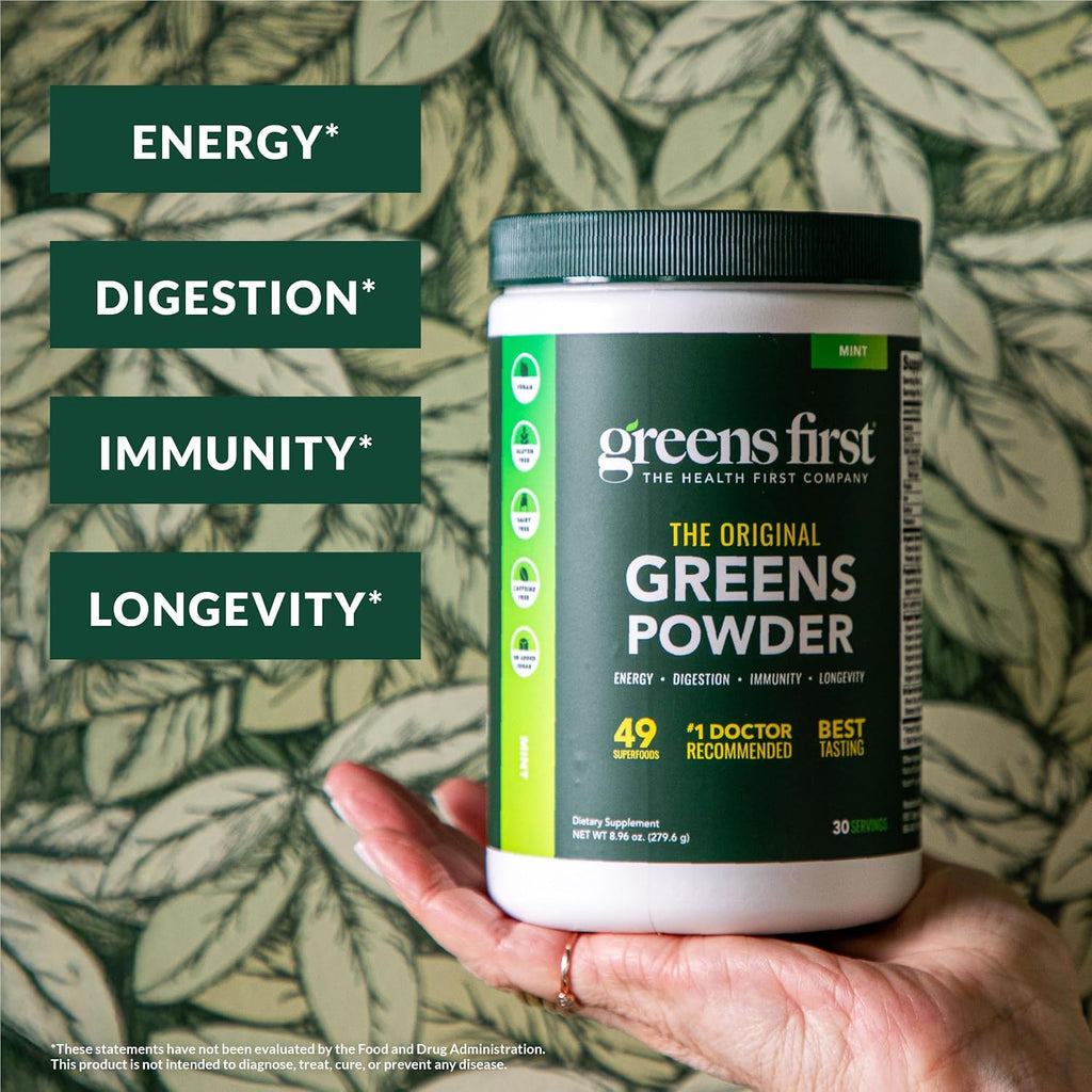 Greens First Original Greens Powder - Superfoods with 49 Organic Ingredients - Probiotics & Digestive Enzymes - Berry Flavor - 30 Servings