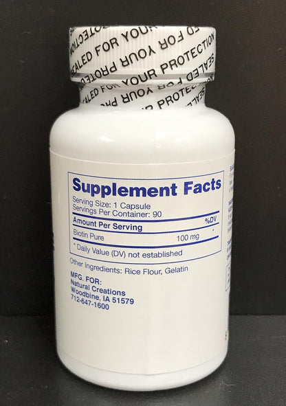 Biotina 100mg (100,000mcg) - 90 Cápsulas – La biotina contribuye al funcionamiento normal del sistema nervioso. – Image 2
