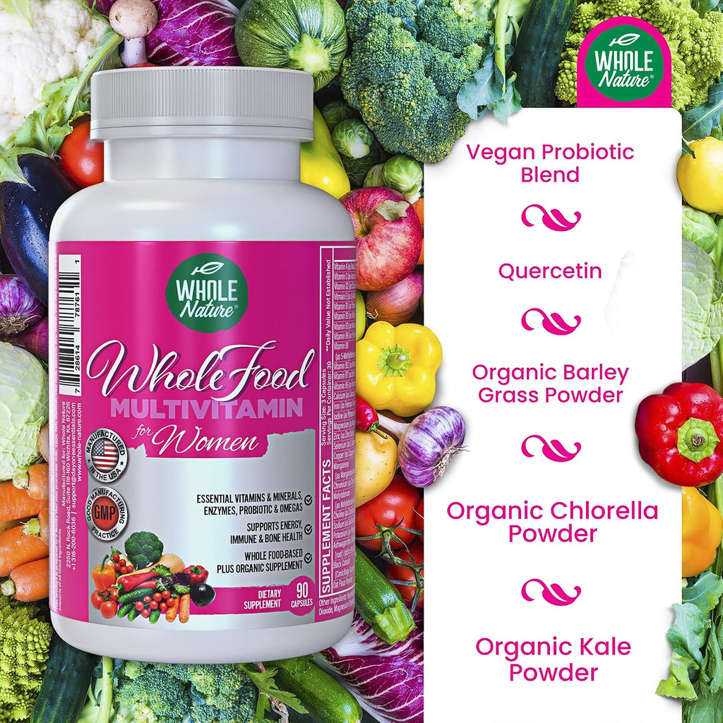 Whole Food Multivitamin for Women - Multivitamínico para Mujeres con Folato, B12, Probióticos y Omega - 90 Cápsulas