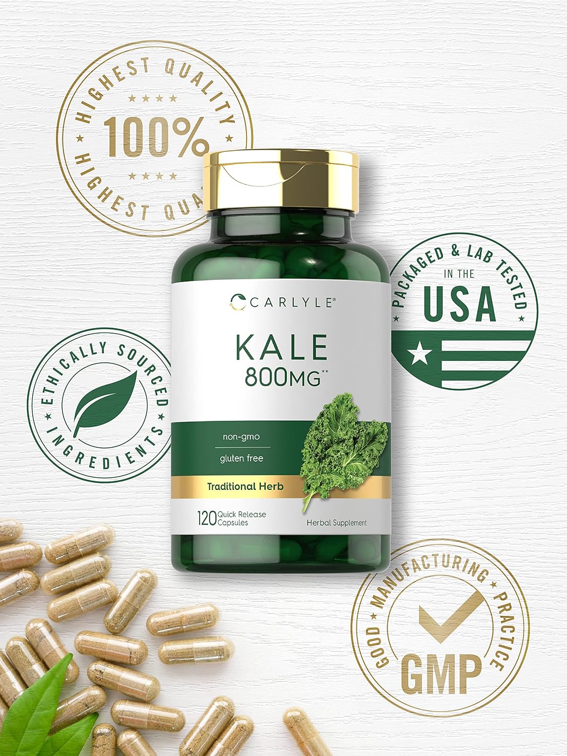 Carlyle Suplemento de Kale | 120 Cápsulas | Extracto de Hoja | Sin Gluten y No-GMO