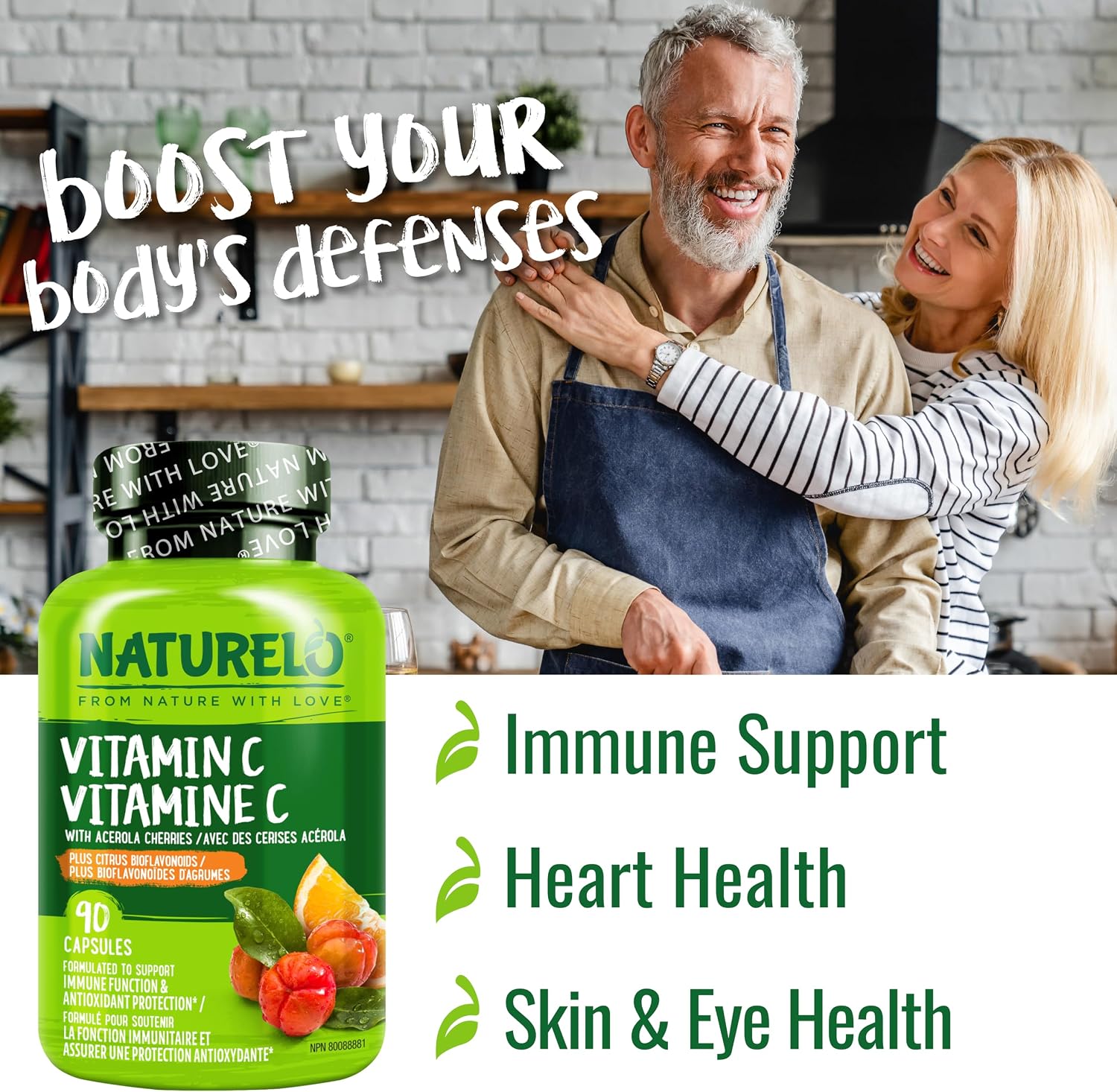 NATURELO Vitamin C with Organic Acerola Extract and Citrus Bioflavonoids - Vegan Supplement - 500 mg per Capsule - 90 Capsules