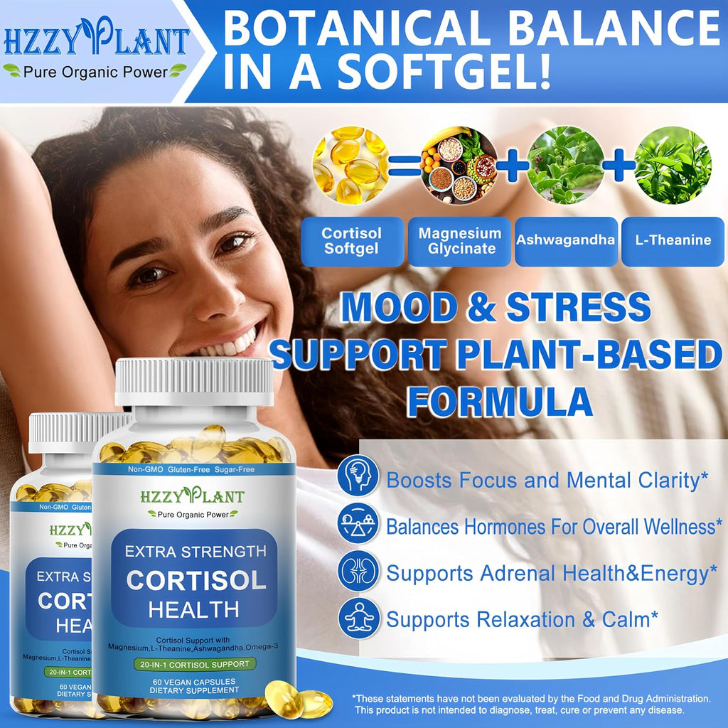 Cápsulas Blandas de Cortisol con Ashwagandha, Magnesio y L-Teanina - 60 Cápsulas