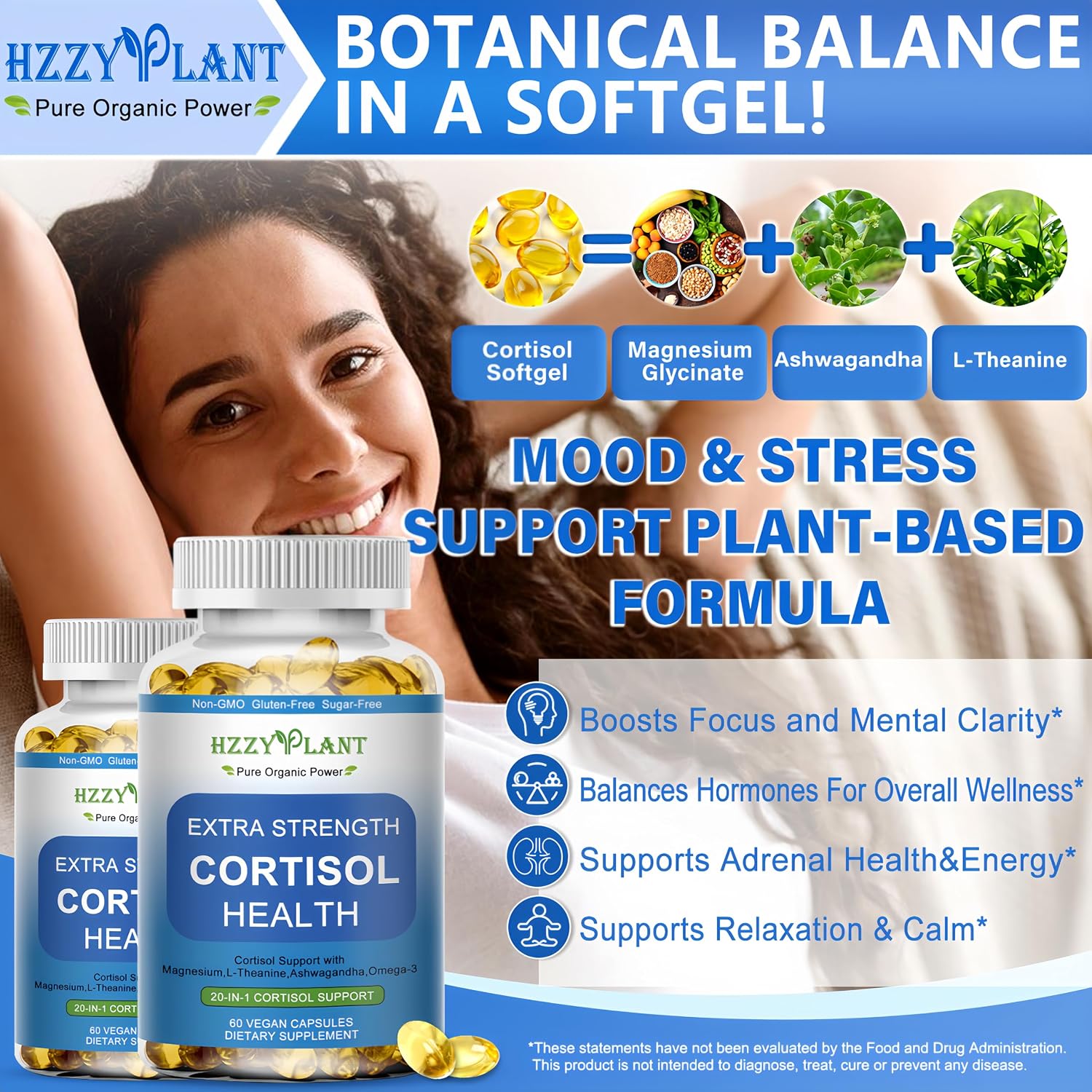 Cápsulas Blandas de Cortisol con Ashwagandha, Magnesio y L-Teanina - 60 Cápsulas