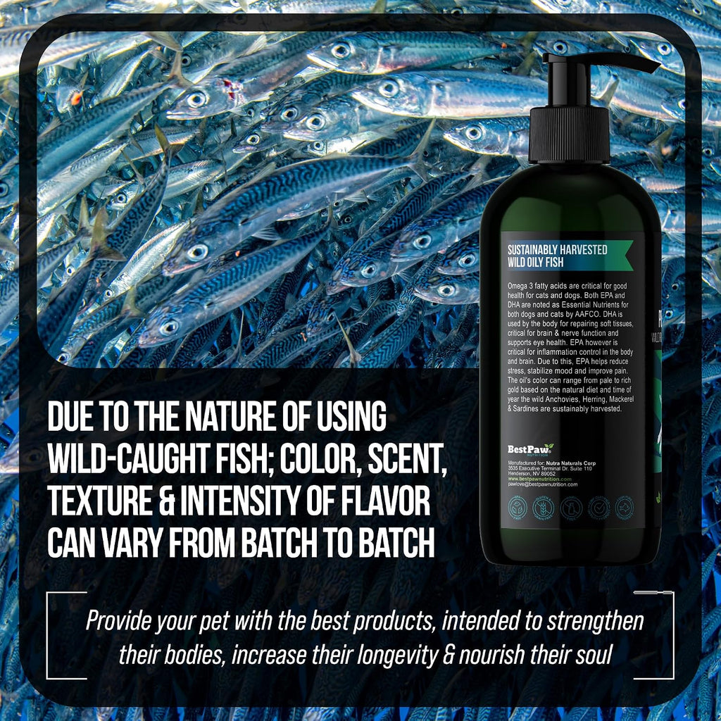 Aceite de Pescado para Perros | Omega 3 Líquido de Captura Salvaje con Dosificador | Apoyo para Piel, Pelaje, Articulaciones, Corazón y Nervios | Alta Potencia EPA y DHA | 473ml
