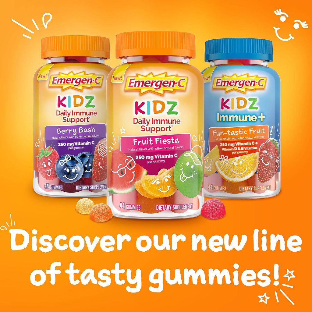Emergen-C Kidz Gominolas de Apoyo Inmunológico Diario con Vitamina C y Vitaminas B, Sabor Fiesta de Frutas - 44 Gomitas