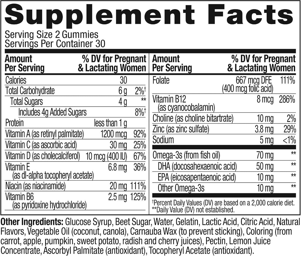 OLLY Vitaminas Prenatales en Gomitas, Ácido Fólico, DHA, Vitamina D, Pack de 3 (180 gomitas), Sabor Cítrico