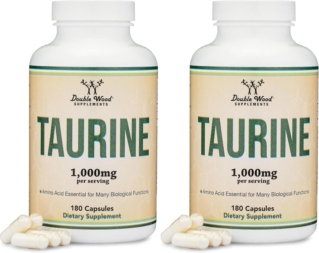 Taurina 1000mg por Ración, 180 Cápsulas - L-Taurina Vegana, Sin Gluten | Double Wood
