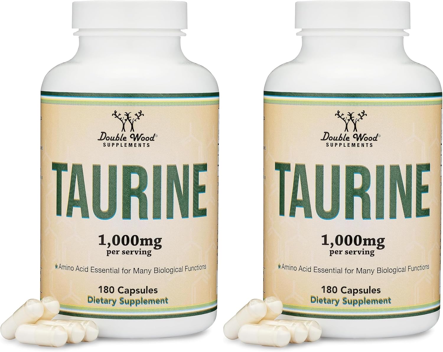 Taurina 1000mg por Ración, 180 Cápsulas - L-Taurina Vegana, Sin Gluten | Double Wood